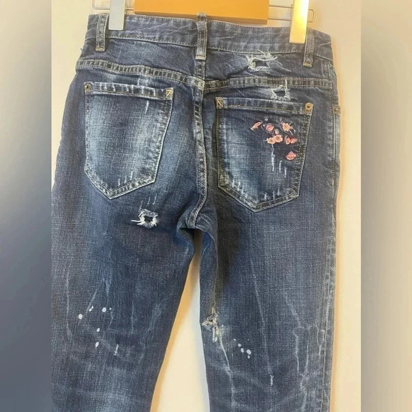 Dsquared2 y2k embroidered  floral capri blue jeans us size 2 2000s Paris hilton - Picture 6 of 14